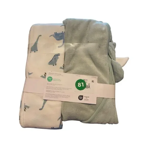 Carter's Just One You Baby Boys' Dino Hooded Bath Towel - Sage Green - Picture 2 of 2